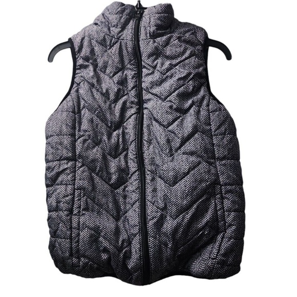 River & Rose Puffer Vest Herringbone Quilted Sherpa Lined‎ Black Gray L - Picture 1 of 5